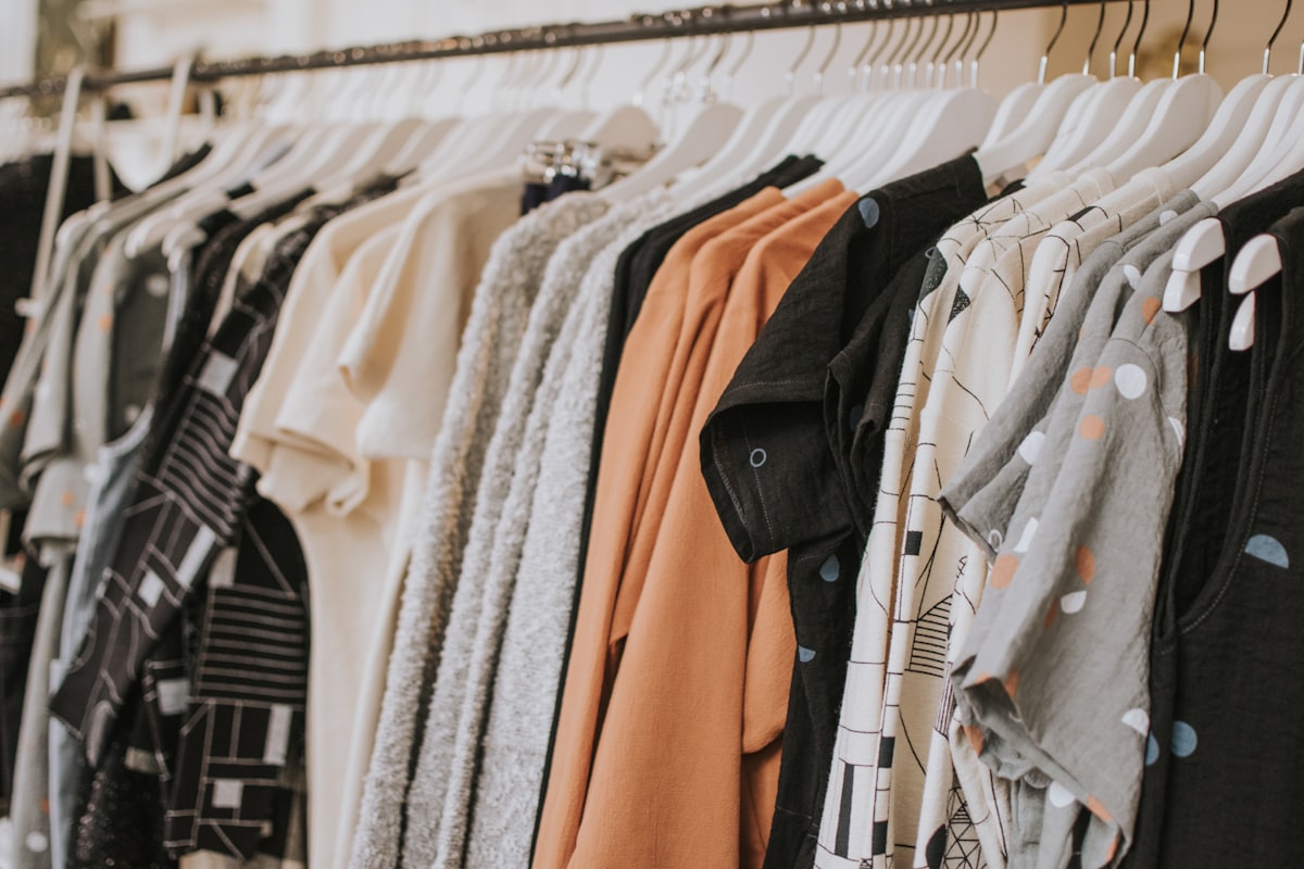 Interior of a modern retail store with structured apparel displays