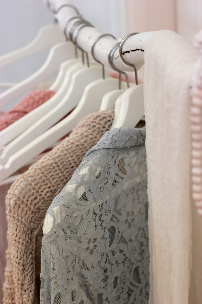 Wide-leg trousers on a clothing rack